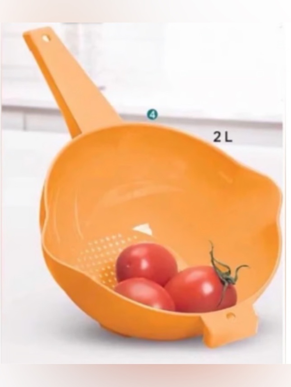 Orange Plastic Colander Bowl - Multipurpose Kitchen Strainer 2L